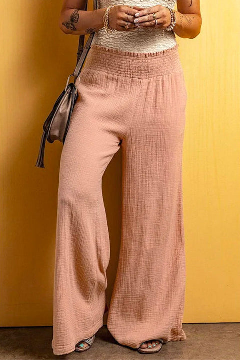 Priyavil Smocked Elastic Waist Wide Leg Cotton Linen Pants