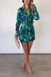 Long Sleeves Tie Front Printed Bodycon Mini Shirt Dress