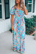 Priyavil V Neck Short Sleeve High Waist Printed Maxi Swing Dress