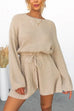 Priyavil Drop Shoulder Long Sleeves Drawstring Waist Knitting Romper