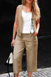 Priyavil Button Down Sleeveless Waistcoat Pockets Cropped Pants Set