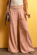 Priyavil Smocked Elastic Waist Wide Leg Cotton Linen Pants