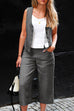 Priyavil Button Down Sleeveless Waistcoat Pockets Cropped Pants Set