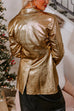 Lapel Button Down Back Slit Gold Metallic Blazer