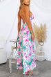 Deep V Neck Backless Printed Cami Maxi Vacation Dress