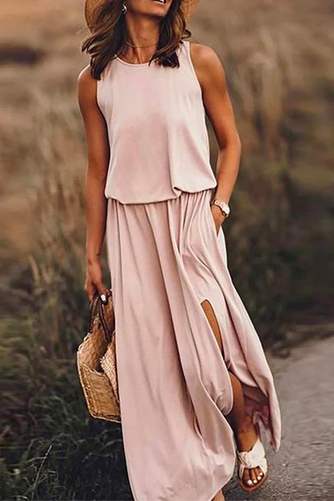 Priyavil Sleeveless Waisted Slit Maxi Tank Dress