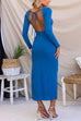 Long Sleeves Backless Side Split Maxi Bodycon Dress