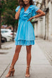 Priyavil V Neck Ruffle Trim Waisted A-line Chiffon Dress