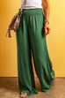 Priyavil Smocked Elastic Waist Wide Leg Cotton Linen Pants