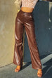 Priyavil Faux Leather Straight Leg Trousers with Pockets