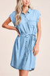 Priyavil Short Sleeves Tie Waist Button Down Denim Shirt Dress