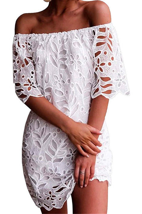 Priyavil Off Shoulder Hollow Out Lace Shift Dress