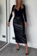 Priyavil High Waist Back Slit Splice Faux Leather Maxi Skirt
