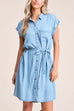 Priyavil Short Sleeves Tie Waist Button Down Denim Shirt Dress