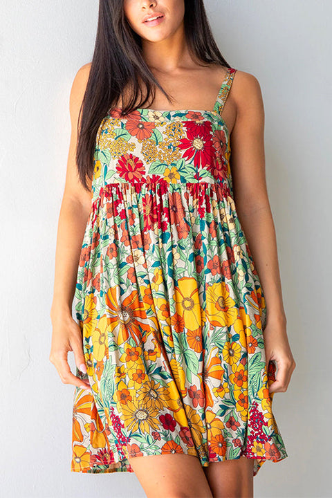 Priyavil Adjustable Straps Backless Floral Swing Beach Dress