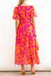 Priyavil V Neck Puff Sleeves High Waist Printed Flowy Dress