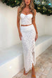 Priyavil Lace Bustier Crop Tube Top Ruffle Slit Maxi Skirt Set