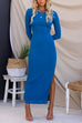 Long Sleeves Backless Side Split Maxi Bodycon Dress