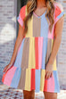 Priyavil V Neck Color Block Stripes Candy Swing Dress