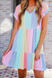 Priyavil V Neck Color Block Stripes Candy Swing Dress