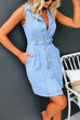 Lapel Sleeveless Button Up Belted Denim Dress