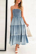 Priyavil Strapless Tube Side Slit Ruffle Tiered Denim Dress