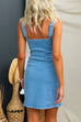 U Neck Adjustable Straps Zip Up Pocketed Denim Dress