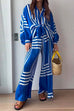 Priyavil Printed Lantern Sleeves Tie Front Blouse Shirt Wide Leg Pleated Pants Set