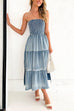 Priyavil Strapless Tube Side Slit Ruffle Tiered Denim Dress