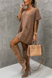 Priyavil Oversized V Neck Short Sleeves Pocketed Poncho Sweater