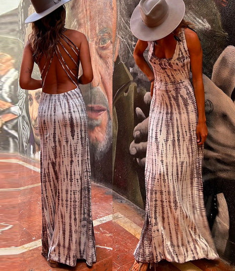 Priyavil Criss Cross Open Back Tie Dye Maxi Dress