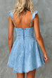 Square Collar Ruffle Trim A-line Denim Mini Dress