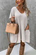 Priyavil Oversized V Neck Short Sleeves Pocketed Poncho Sweater