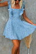 Square Collar Ruffle Trim A-line Denim Mini Dress