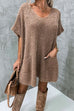 Priyavil Oversized V Neck Short Sleeves Pocketed Poncho Sweater