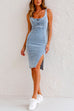 Priyavil Adjustable Straps U Neck Slit Denim Bodycon Cami Dress