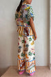 Priyavil Cotton Linen Short Sleeves Shirt Wide Leg Pants Fruit Printed Set