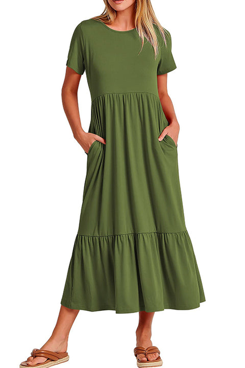 Priyavil O Neck Short Sleeve Ruffle Swing Maxi Dress