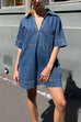 Priyavil V Neck Pocketed Tara Denim Mini Dress