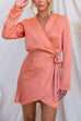 V Neck Tie Waist Satin Tulip Mini Wrap Dress