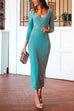 Cross V Neck Long Sleeves Cut Out Midi Sheath Dress