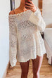 Priyavil Long Sleeves Hollow Out Crochet Beach Cover Up Dress