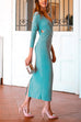 Cross V Neck Long Sleeves Cut Out Midi Sheath Dress