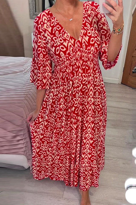 Priyavil V Neck Half Sleeves Printed Swing Maxi Holiday Dress