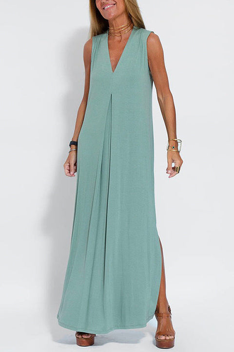 Priyavil Sleeveless V Neck Side Split Maxi Dress