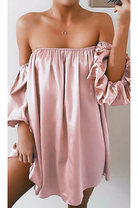 Priyavil Off Shoulder Puff Sleeve Solid Mini Dress