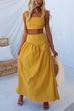 Ruched Elastic Straps Crop Top and High Waist Swing Maxi Skirt Set