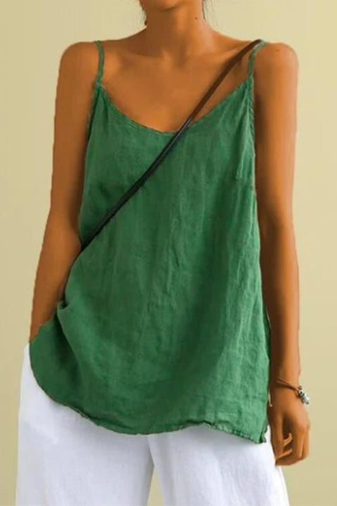 Priyavil Scoop Neck Solid Cotton Linen Cami Top