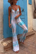 Priyavil Lace-up V Neck Flare Bottoms Tie Dye Skinny Cami Jumpsuit