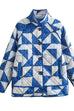 Priyavil Button Up Color Block Print Padded Quilted Coat